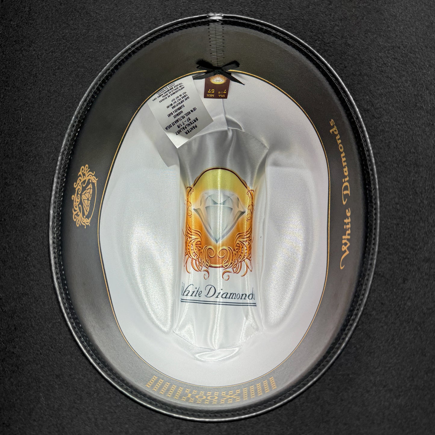 White Diamond Texana Negra Lana 100x Estilo Sinaloa Copa Alta 4.75" Falda 3"