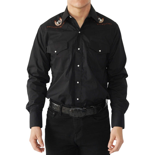 MEN'S BLACK EMBROIDERED LONG SLEEVE WESTERN SNAP SHIRT