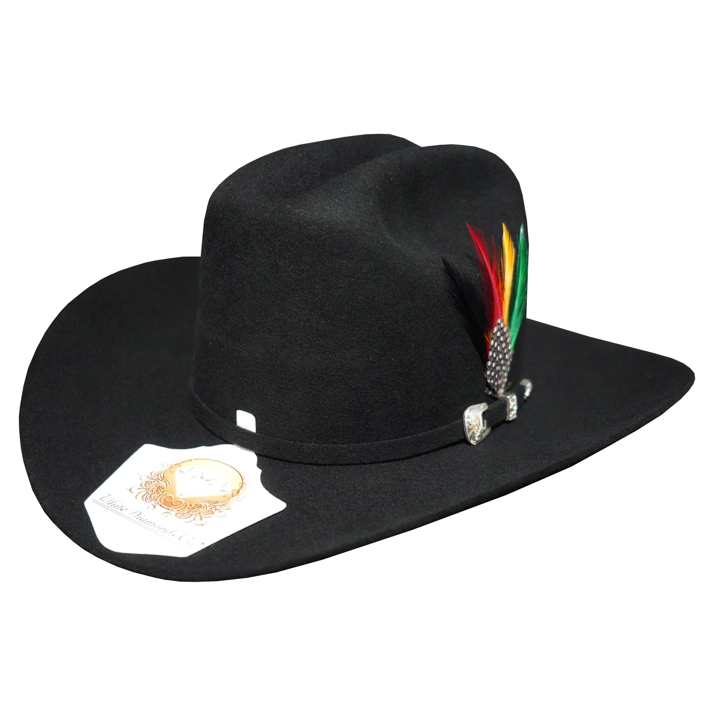 White Diamond Texana Negra Lana 100x  Estilo Sinaloa Copa Alta 4.75" Falda 3"