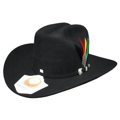 White Diamond Texana Negra Lana 100x  Estilo Sinaloa Copa Alta 4.75" Falda 3"