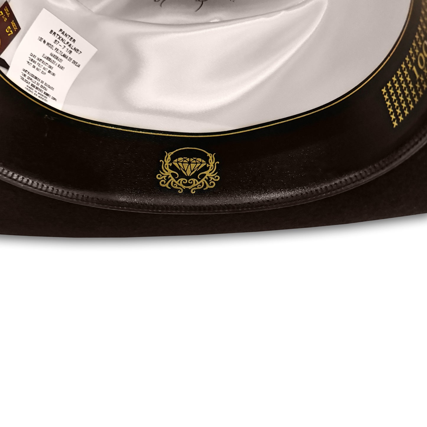 White Diamond Texana Negra Lana 100x  Estilo Sinaloa Copa Alta 4.75" Falda 3"