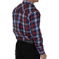 MEN'S NAVY RED LONG SLEEVE WESTERN SNAP PLAID SHIRT