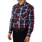 MEN'S NAVY RED LONG SLEEVE WESTERN SNAP PLAID SHIRT