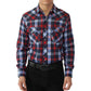 MEN'S NAVY RED LONG SLEEVE WESTERN SNAP PLAID SHIRT