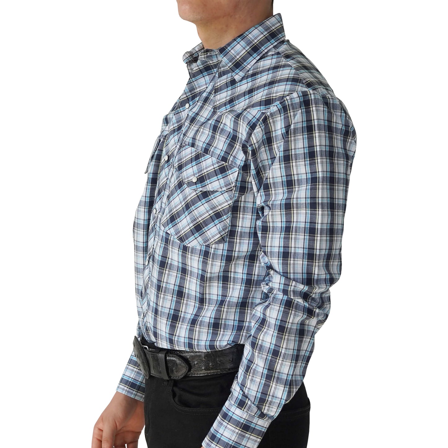 MEN'S TEAL LONG SLEEVE WESTERN SNAP PLAID SHIRT