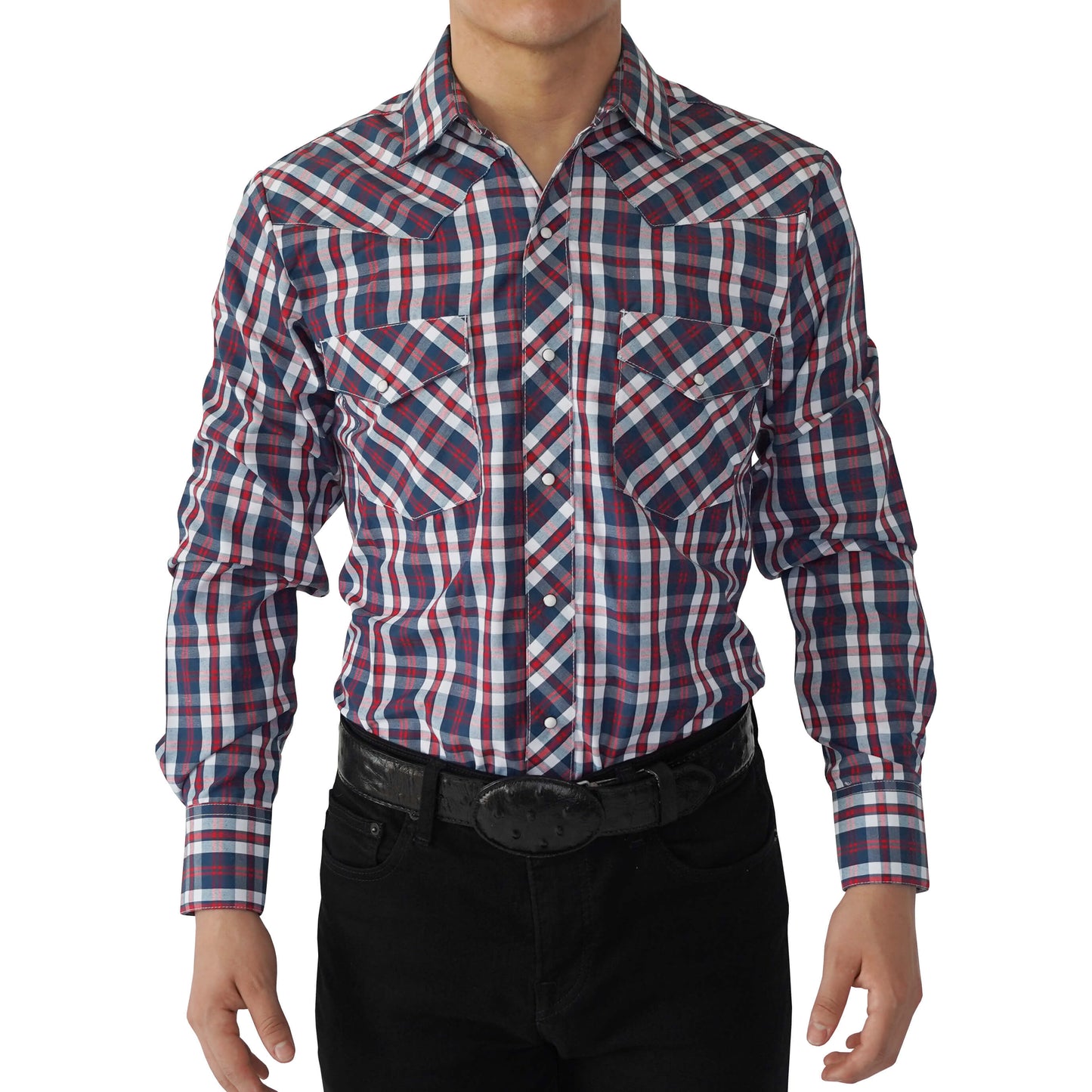 MEN'S RED LONG SLEEVE WESTERN SNAP PLAID SHIRT