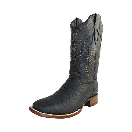 Men's Black Western Boot Faux Python Square Toe Rodeo Boot