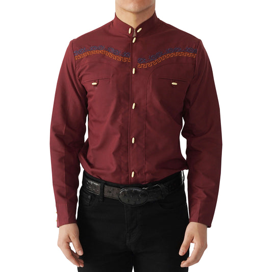 MEN'S MAROON CHARRA LONG SLEEVE WESTERN SHIRT