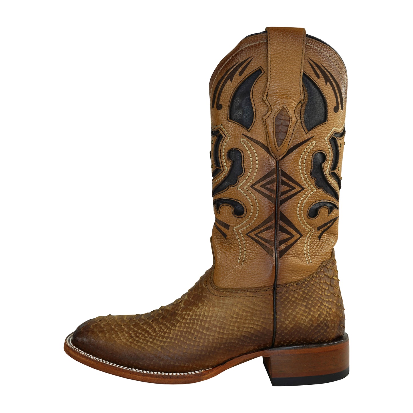 Men's Honey Western Boot Faux Python Square Toe Rodeo Boot