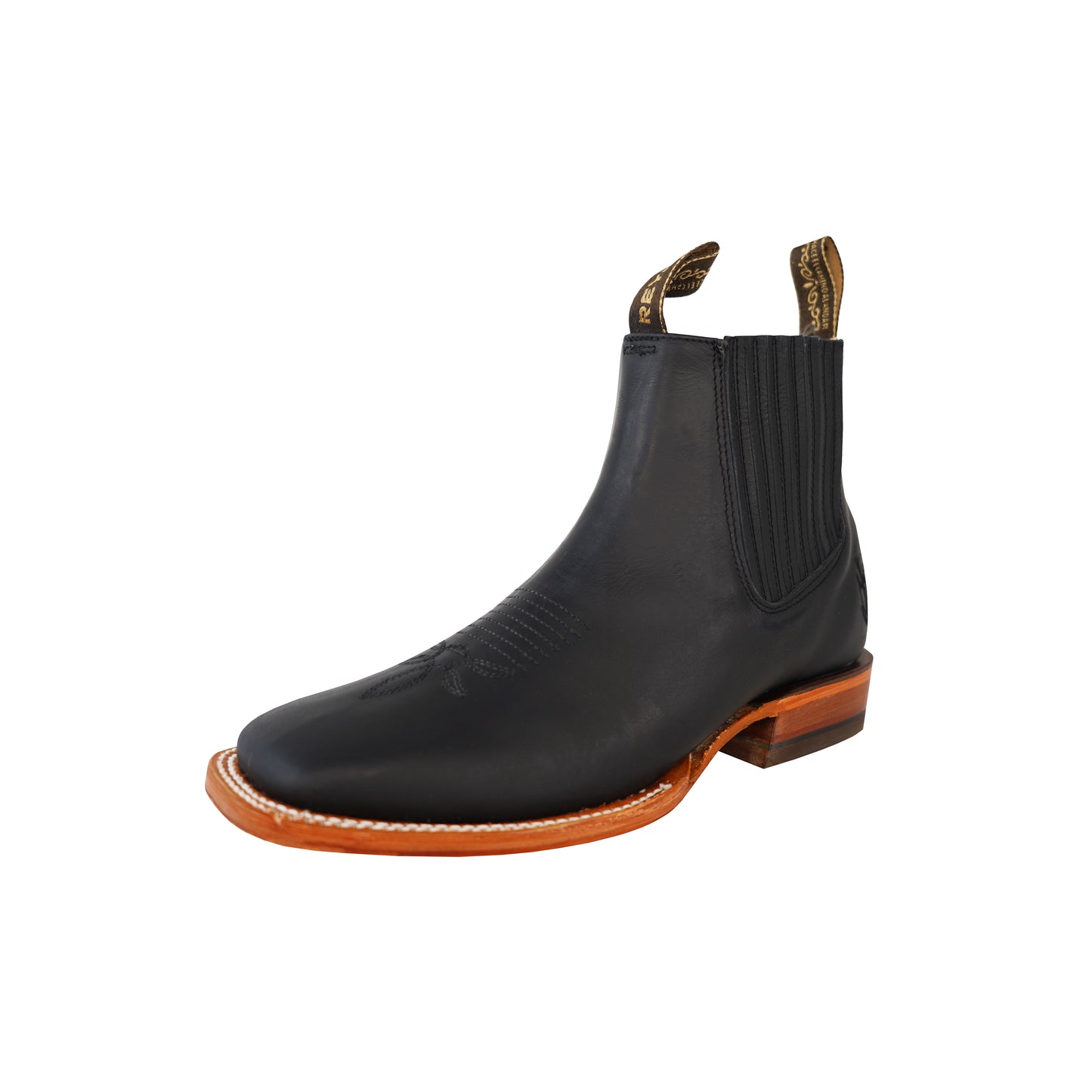 Black Leather Square Toe Chelsea Boot