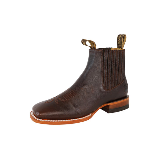 Brown Leather Square Toe Chelsea Boot